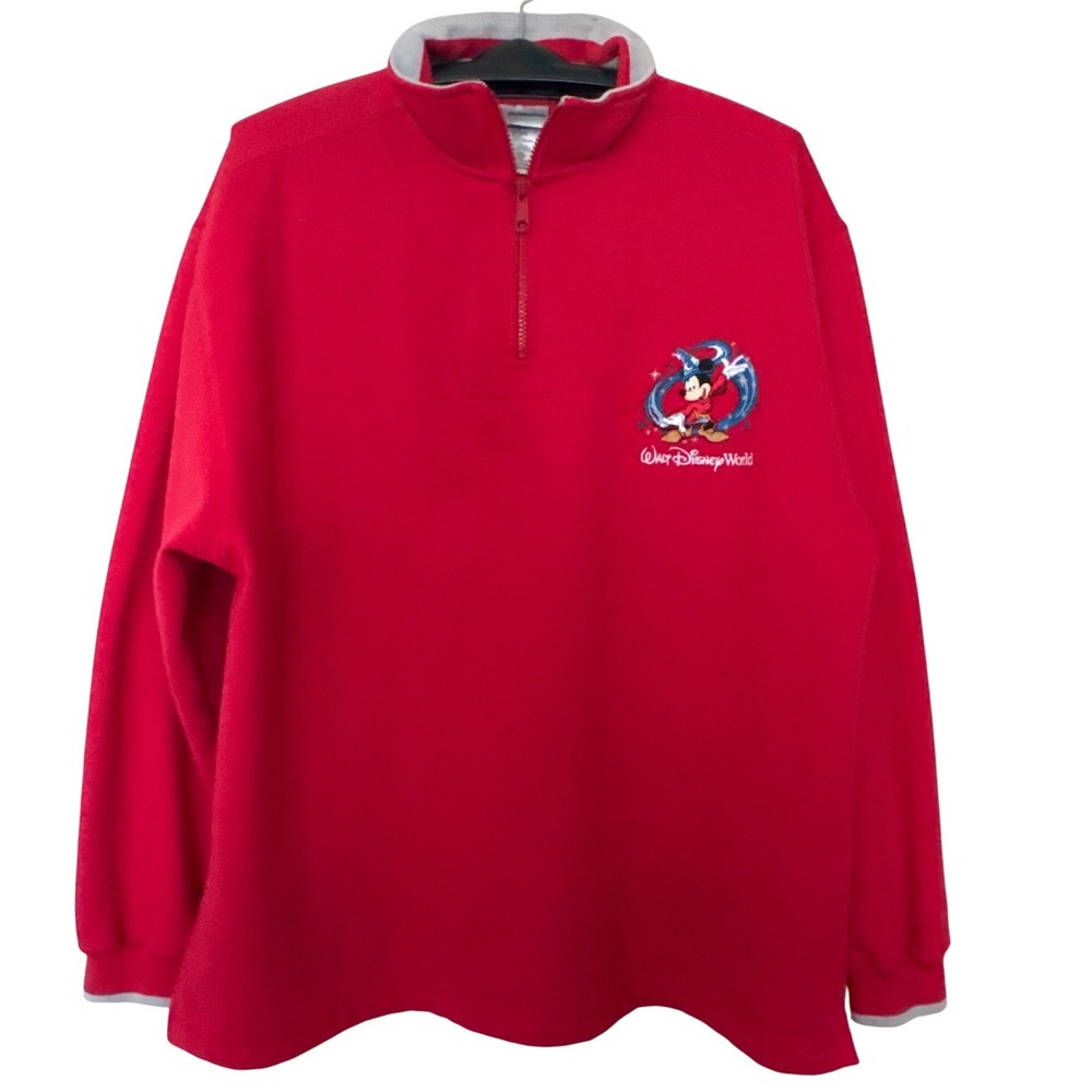 Walt Disney World Quarter Zip Pullover Unisex XL Red Sorcerer Mickey Mouse